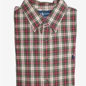 Vintage XXL Ralph Lauren Red and Green Plaid Oxford Button down Shirt